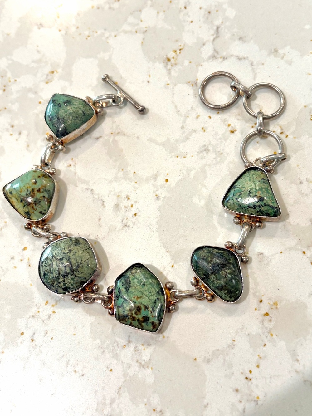 Vintage Southwestern 925 Green Turquoise Link Toggle Bracelet 21.8 grams
